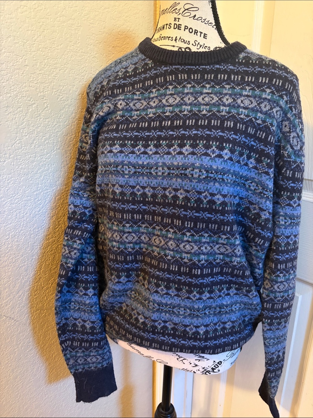 J.Crew Blue & Navy Patterned Sweater - Medium